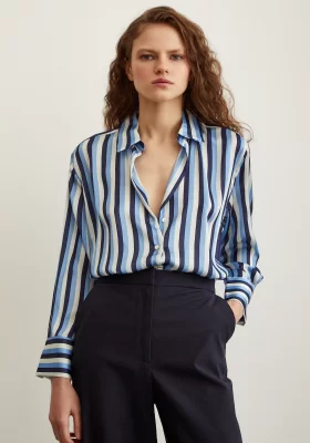 Striped Satin Shirt Navy