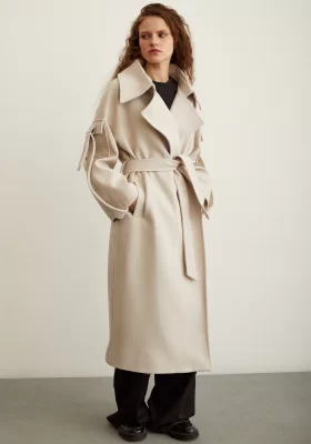 Sleeve Pocketed Epaulet Long Coat Cream