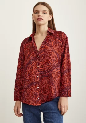 Patterned Satin Shirt Orange