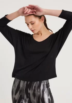 Long Sleeve Basic Black Blouse