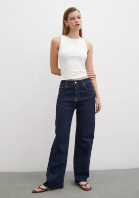 Fünf-Pocket-Modequalität Mid Rise Boyfriend-Jeans in Dunkelblau