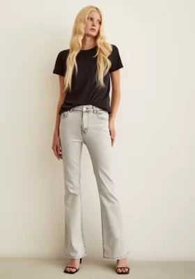 High Waisted Flared Leg Jeans Gray