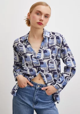 Van Gogh Patterned Shirt Blue