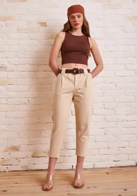 Belted Gabardine Pants Ecru