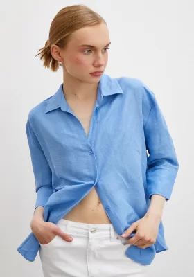 Poor Arm Linen Shirt Blue