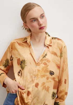 Patterned Satin Shirt Salmon