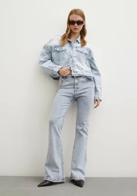 High Waist Flare Leg Jeans Ice Blue