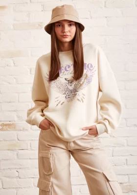 Bicycle Collar Printed Sweatshirt Cream