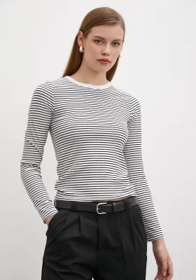 Striped Bike Collar Blouse White