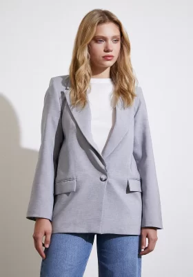 Single Button Blazer Jacket Grey