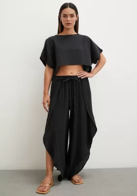 Linen Baggy Pants Suit Black