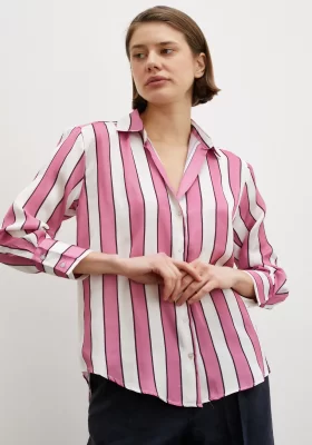 Thick Striped Satin Shirt Pink