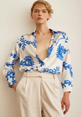 Patterned Satin Shirt Blue