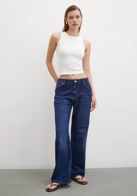 Yüksel Bel Wide Leg Jeans Navy Blue