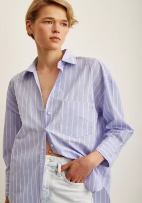 Striped Poplin Shirt Light Blue