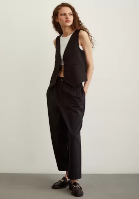 Front Double Pleated Pants Black