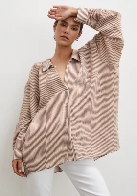 Bat Sleeve Striped Shirt Brown