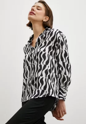 Black Printed Satin Shirt Black