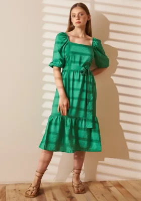 Back Decollete Strappy Dress Green