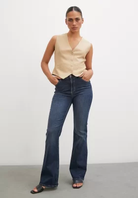 Five-Pocket High-Waist Flared Leg Jeans Navy