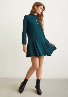 Button-Front Mini Dress Green