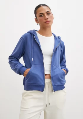 Zippered Hooded Sweatshirt Blue