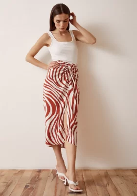 Patterned Wrap Skirt Salmon