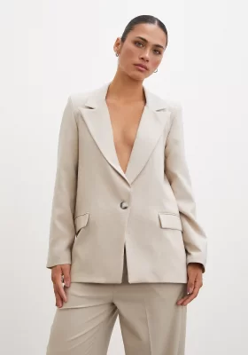 Single Button Blazer Jacket Beige