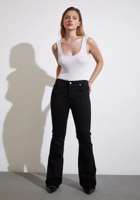 High Waist Flared Leg Jeans Black