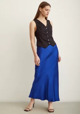 Bias Satin Skirt Navy