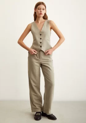 High Waist Linen Pants Gray