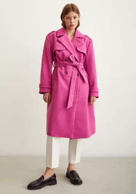 Epaulette Belted Long Coat Pink