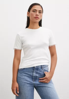 Pearl Sleeve T-shirt White