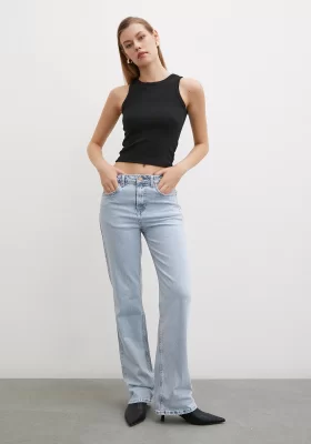 High Rise Flared Jeans in Ice Blue