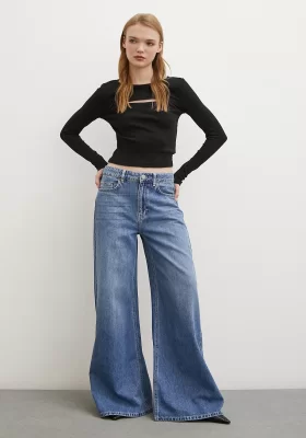 High Waist Five Pocket Wide Leg Jeans Blue