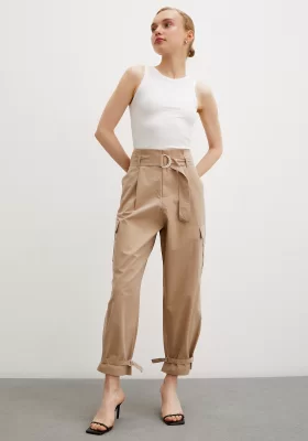 Khaki Cargo Pants with Elastic Waist