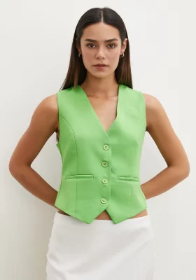 Buttoned Vest Pistachio Green