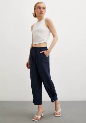 Elastic Loose Fit Pants Navy