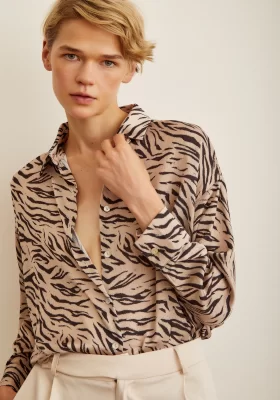 Satin Shirt Zebra Pattern Beige