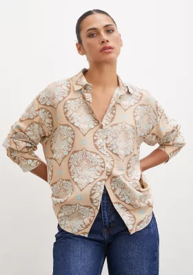 Ceramic Patterned Modal Shirt Coffee