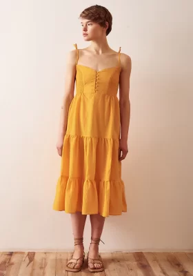 Ruched Strap Dress Yellow