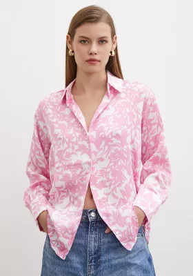 Patterned Waffle Satin Shirt Pink