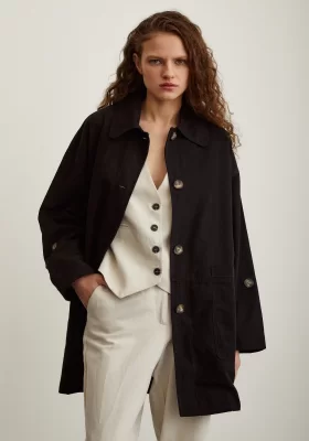 Torba Pocket Trench Coat Black