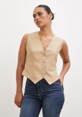 Buttoned Vest Camel