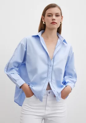 Lace Detail Shirt with Front and Sleeve Blue