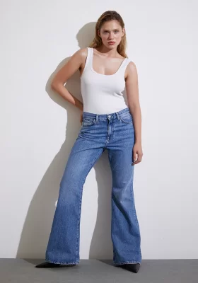 High Waisted Wide Leg Flare Jeans Blue