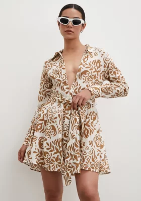 Godeli Patterned Dress in Coffee