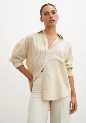 Pocket Striped Shirt Beige