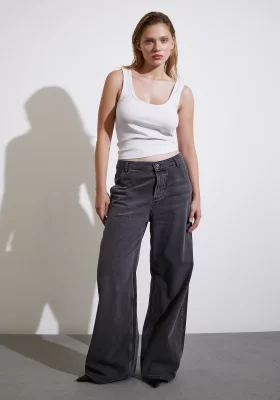 High Rise Wide Leg Jeans Smoke