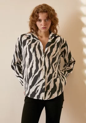 Zebra Pattern Modal Shirt Zebra Pattern/Black